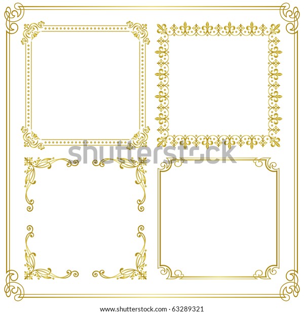 Gold Frame Set Decorative Frame Stock Vector (Royalty Free
