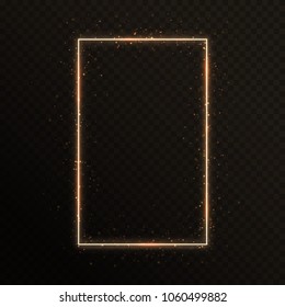 Gold frame with shining gold particles on a translucent background for Christmas decoration. Vibrant vector illustration