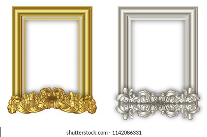 Gold frame and Silver frame. with borders floral Baroque for picture.Set of Decorative vintage frames and borders.Vector design  vintage and luxury decoration pattern style.