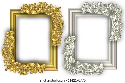 Gold frame and Silver frame. with borders floral Baroque for picture.Set of Decorative vintage frames and borders.Vector design  vintage and luxury decoration pattern style.