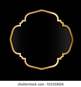 Gold frame simple design. Vintage style decorative border, isolated on black background. Empty copy space for decoration, photo, banner. Vector illustration.