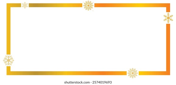 Gold frame with snow flake. blank golden border template with snow symbol, for holiday invitation card. vector illustration