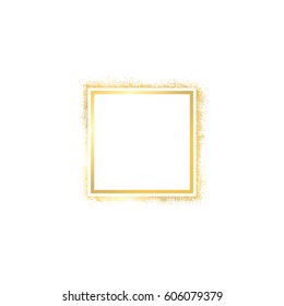 Gold frame with sparkles, isolated on white background. Square. Vector illustration