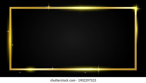 Gold frame square art decoration wallpaper vintage vector on dark background illustration.