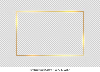 Gold frame square background. Golden frame line with light glow flare magic graphic effect design.