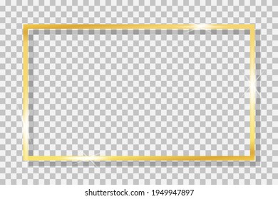 Marco dorado. Plaza con borde dorado. Marco para navidad, pancarta de lujo, cumpleaños y boda. Rectángulo con borde de línea, brillante y brillante. Fondo moderno para la magia y la celebración. Vector.