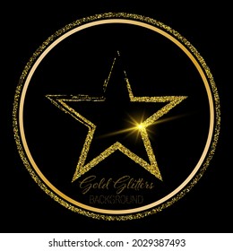 Gold frame star made of gold dust, brush design vector dark background, poster, brochure template