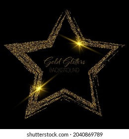 Gold frame star made of gold dust, brush design vector dark background, poster, brochure template