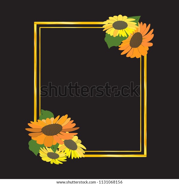 Gold frame with  \
sunflower; Vector design\
.