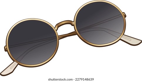 gold frame sunglasses vintage style black lens white background vector