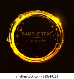 Gold frame with a text template. The effect of glow and shine. Abstract background. Vector illustration.