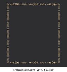 Gold frame with tribal native indian arrow, ornament. Border thin line divider decoration with feather, simple motif.