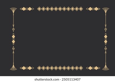 Gold frame with tribal native indian arrow, ornament. Border thin line divider decoration with feather, simple motif.