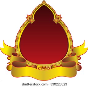 Gold frame vector design oval and gold ribbon for word bottom