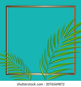 gold frame vector design with palm leaf decoration on green background for greeting card,poster or banner