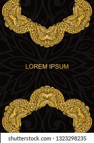 Gold frame vector isolated on white background. Round floral ornament with decorative golden foil. Design for fashion banner  tag  photo album  logo  label  greeting card or wedding invitation. - Vect