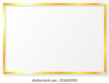 Gold frame vector. Gold shiny glowing vintage frame isolated on transparent background. Golden luxury realistic rectangle border. Vector illustration engraved ink art.