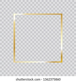 Gold frame vector. Trendy rectangle border. Gold frame isolated on transparent background. Useful for app, banner, party invitation card or happy birthday. Creative art concept, vector illustration