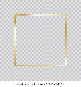 Gold frame vector. Trendy square border. Gold frame isolated on transparent background. Useful for app, banner, party invitation card or happy birthday. Creative art concept, vector illustration