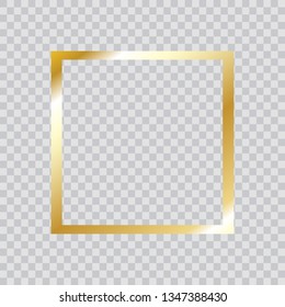Gold frame vector. Trendy square border. Gold frame isolated on transparent background. Useful for app, banner, party invitation card or happy birthday. Creative art concept, vector illustration