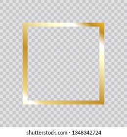 Gold frame vector. Trendy square border. Gold frame isolated on transparent background.  