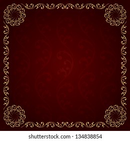 Gold frame with vintage floral elements. Vector background