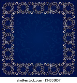 Gold frame with vintage floral elements. Vector background