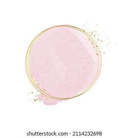 Gold frame with watercolor brush strokes. Watercolor strokes. Pink strokes. Vector illustration