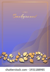 Gold frame. Wedding invitation blue and pink gradient with gold. Template for congratulations, cards, posters with place for text.