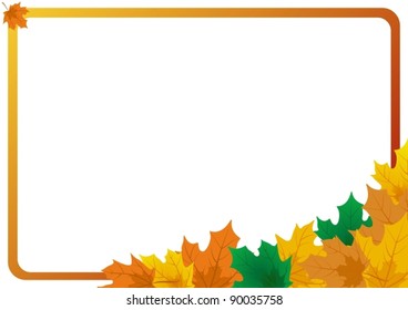 Gold frame with a white background and autumn maple leaves