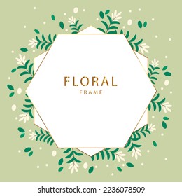 Marco dorado. El marco de las flores de invierno. Borde redondeado con espacio para texto. Leña. Plantilla de logotipo. Marco de planta. Marco de flores.