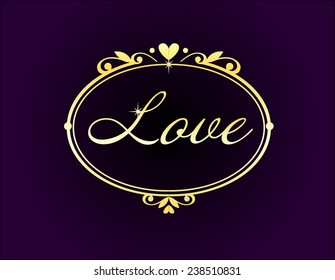 gold frame with the word love on a dark background