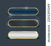 Gold Framed Buttons set. Gold web button of different gradient styles with frames and shine light effect set 
