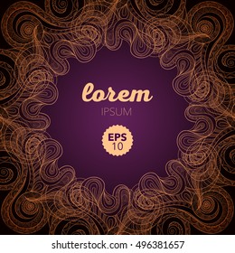Gold frame.Flyer template with hand drawn doodle decorative elements.Oriental-style banner