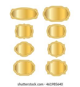 Gold frames. Beautiful simple golden design. Vintage style decorative border, isolated on white background. Deco elegant art object. Empty copy space for decoration, photo, banner. Vector illustration