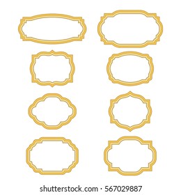 Gold frames. Beautiful simple golden design. Vintage style decorative border, isolated on white background. Deco elegant object. Empty copy space for decoration, photo, banner Vector illustration