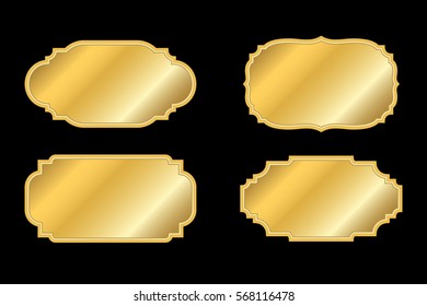 Gold frames. Beautiful simple golden design. Vintage style decorative border, isolated on black background. Deco elegant object. Empty copy space for decoration, photo, banner Vector illustration