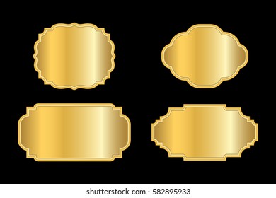 Gold frames. Beautiful simple golden design. Vintage style decorative border, isolated on black background. Deco elegant object. Empty copy space for decoration, photo, banner Vector illustration