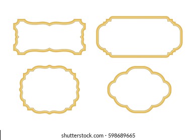 Gold frames. Beautiful simple golden design. Vintage style decorative border, isolated on white background. Deco elegant object. Empty copy space for decoration, photo Vector illustration