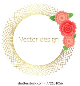 Gold frames with flowers. Floral for greeting, for valentine's day, invitation, wedding cards design.
