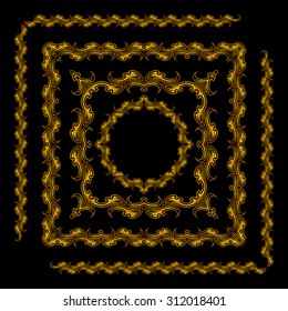 Gold frames on a black background, ethnic motif