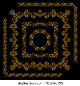 Gold frames on a black background, ethnic motif
