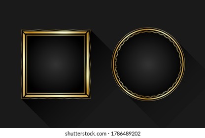 Gold frames square and circle art decoration picture wallpaper vector on dark background