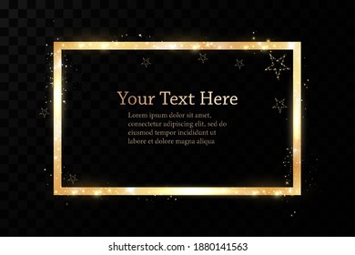 Gold frames for text. Blank abstract banner layout.Background with gold sparkles and glitter effect.
