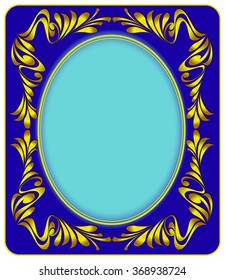 Gold frame.Vector  illustration .Background blue .