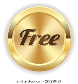 Gold Free Button On White Background