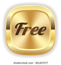 Gold free button on white background