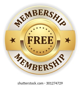 Gold Free Membership Badge On White Background