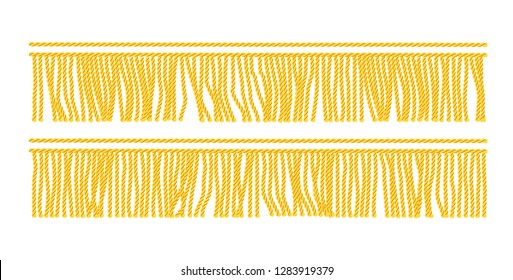 Gold fringe. Seamless decorative element. Textile border. Isolated white background. EPS10 vector illustration.