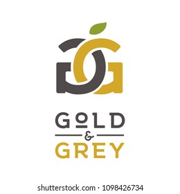 Gold Fruit Leaf with Golden Initial Letter G GG logo design 